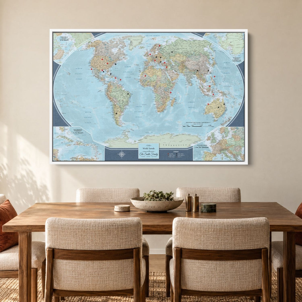 Canvas - Signature World Travel Map with pins