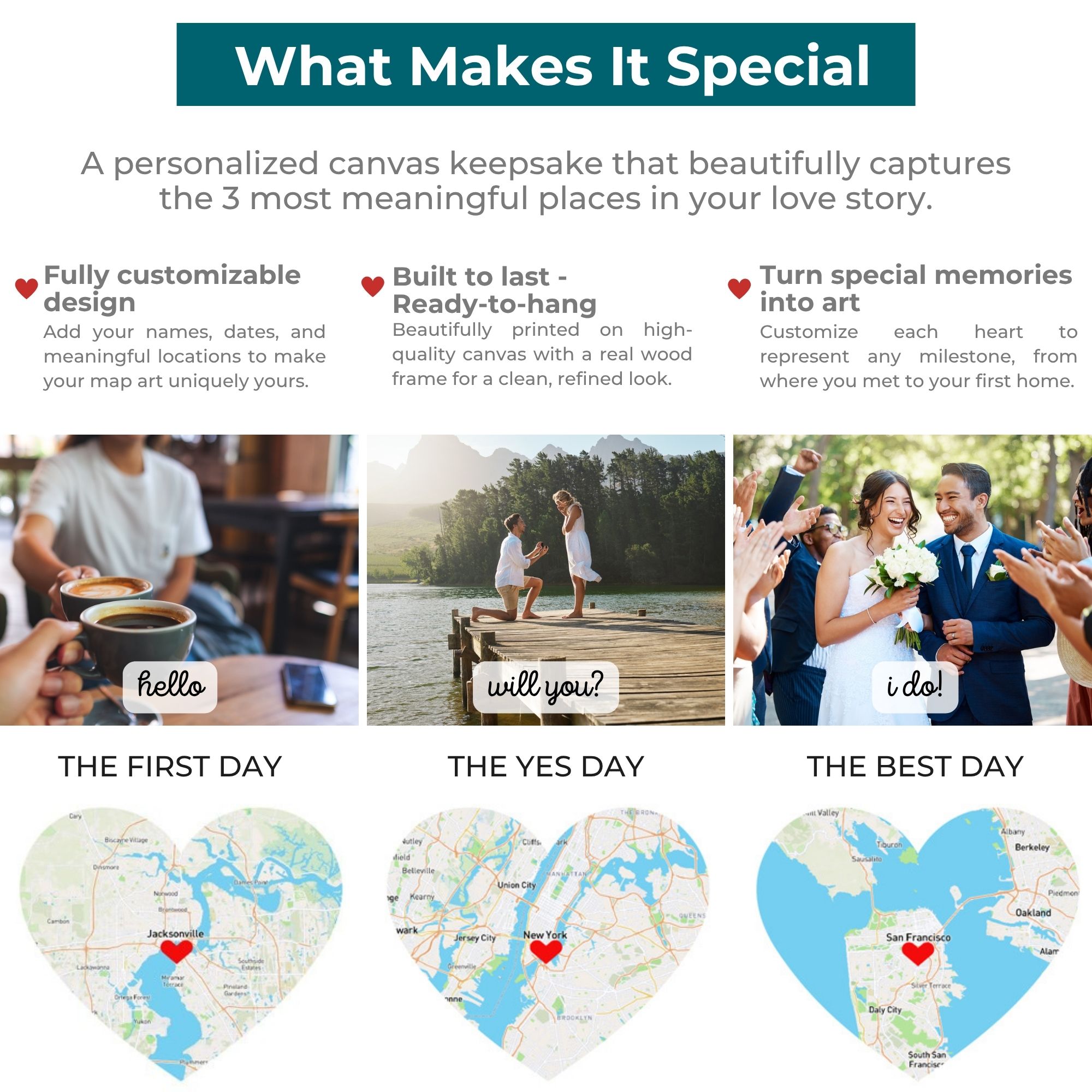 The Story of Us Map | Personalized Relationship Wall Decor | Option 3