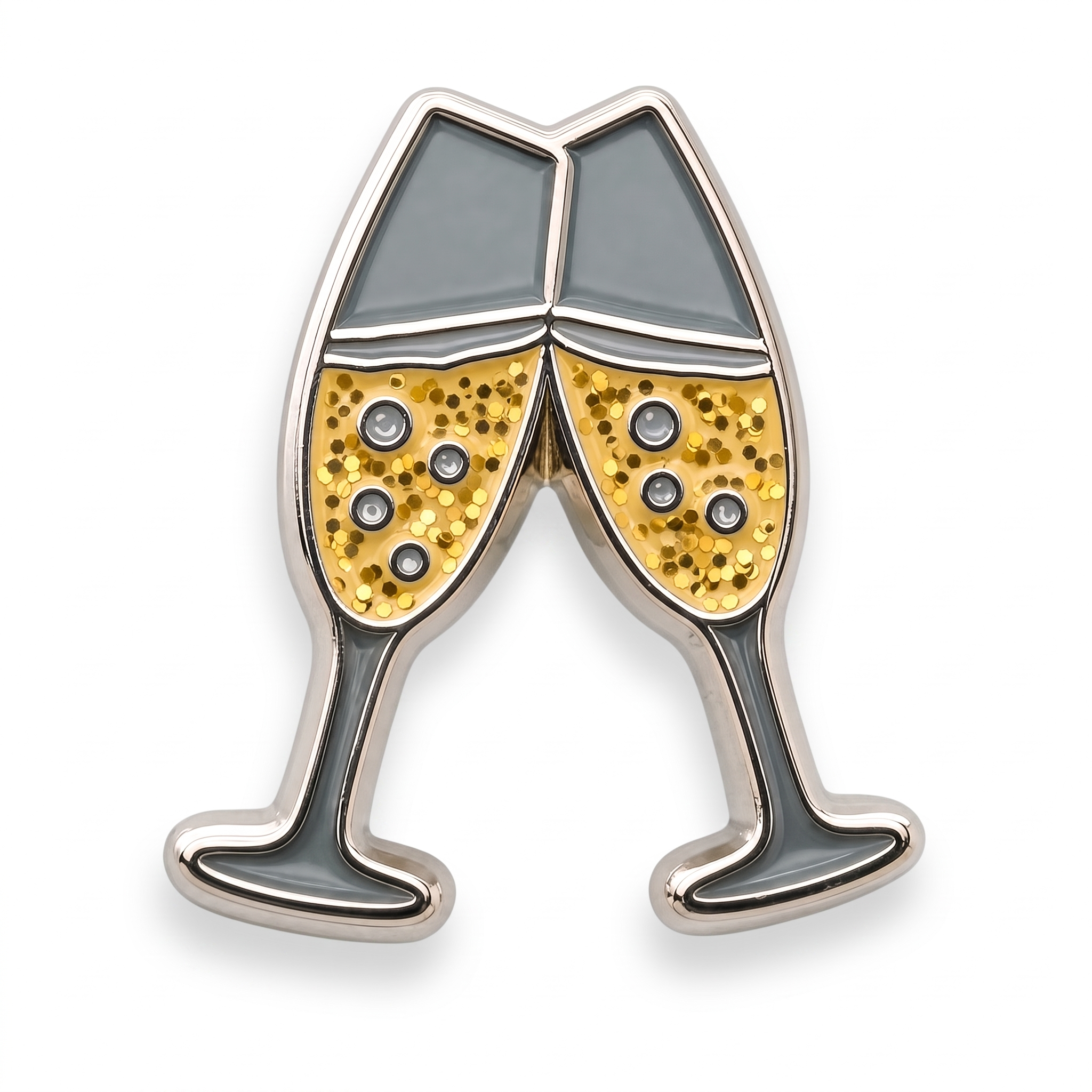Champagne pin - gold glitter champagne glasses enamel push pin and celebration lapel pin