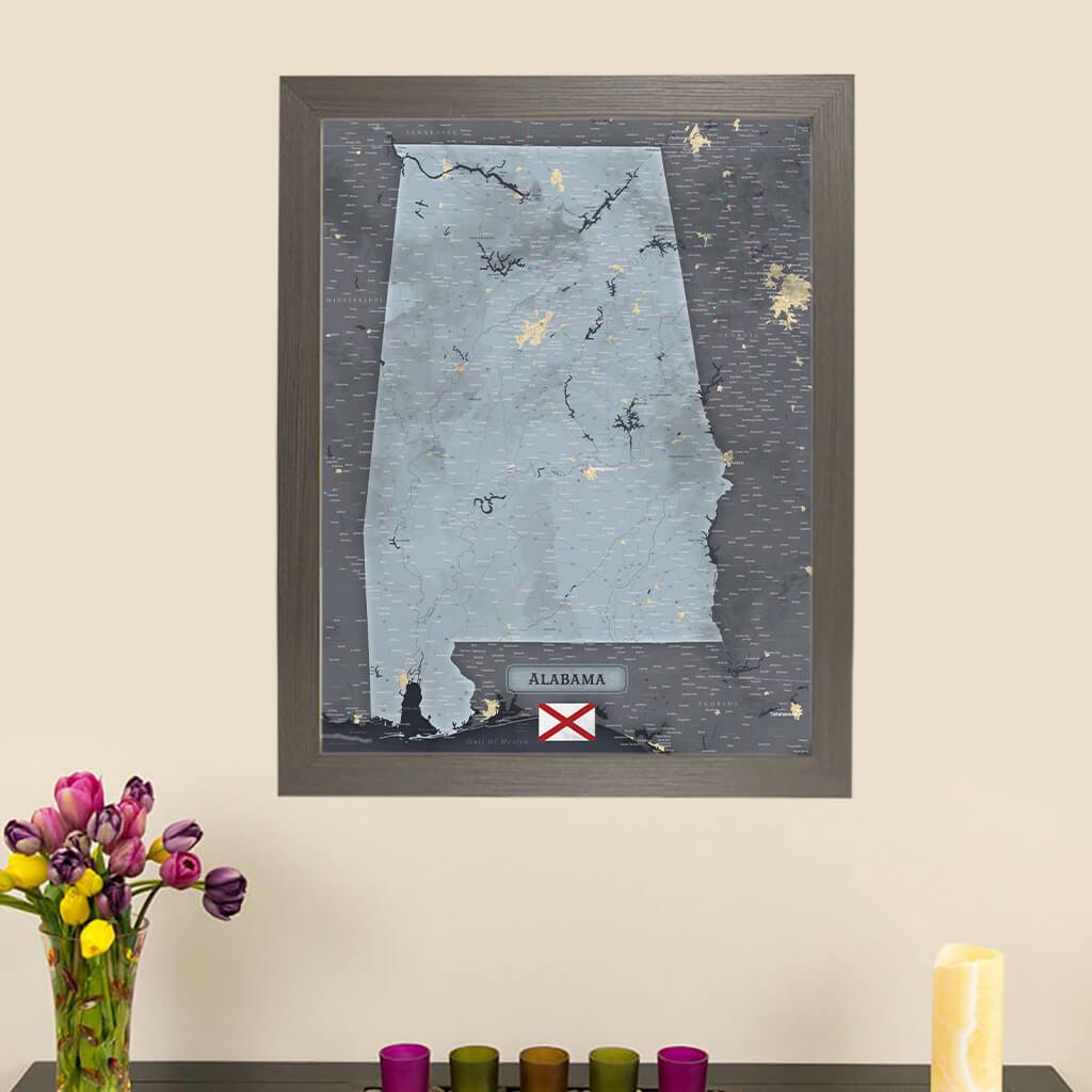 Push Pin Travel Maps Framed Alabama Slate Wall Map with Pins