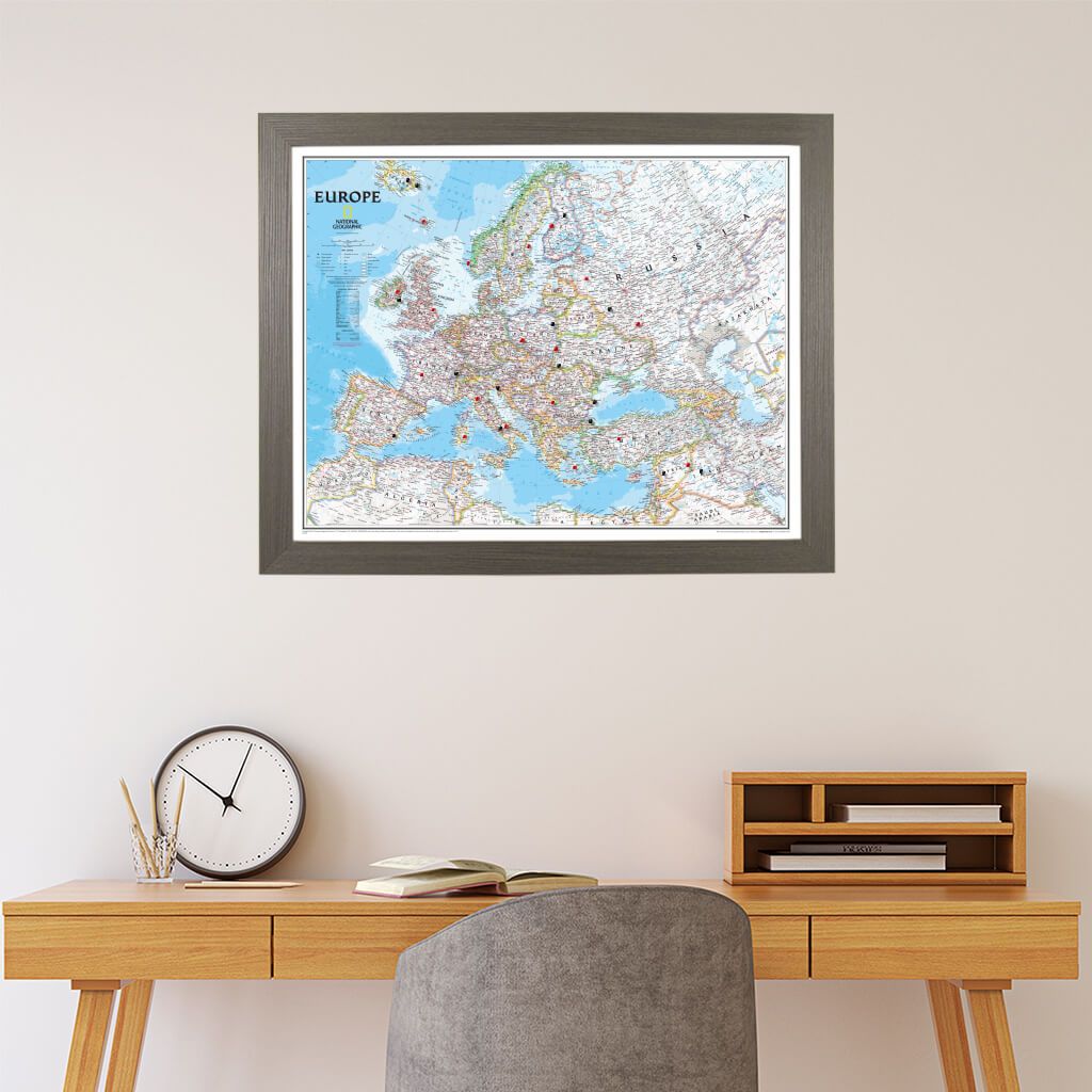 Push Pin Travel Maps Classic Europe in Barnwood Gray Frame