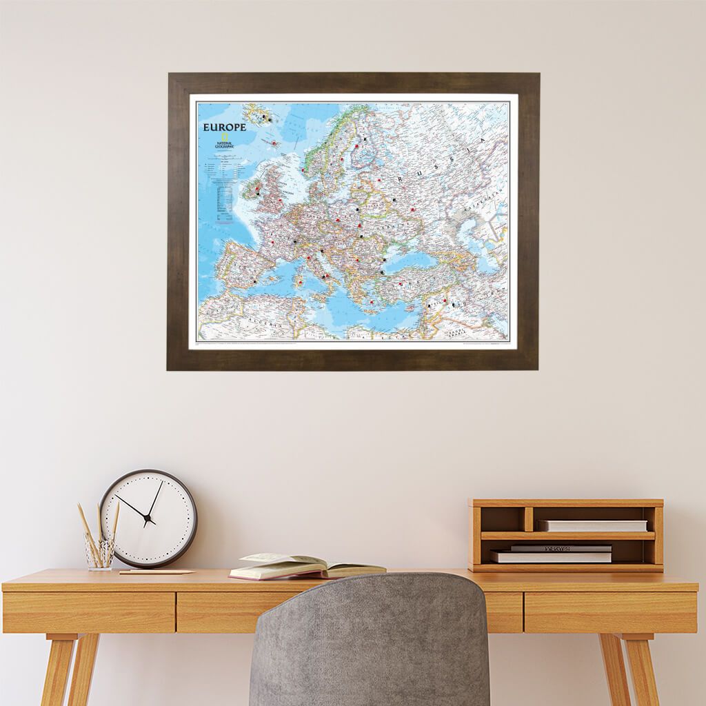 Push Pin Travel Maps Classic Europe in Rustic Brown Frame
