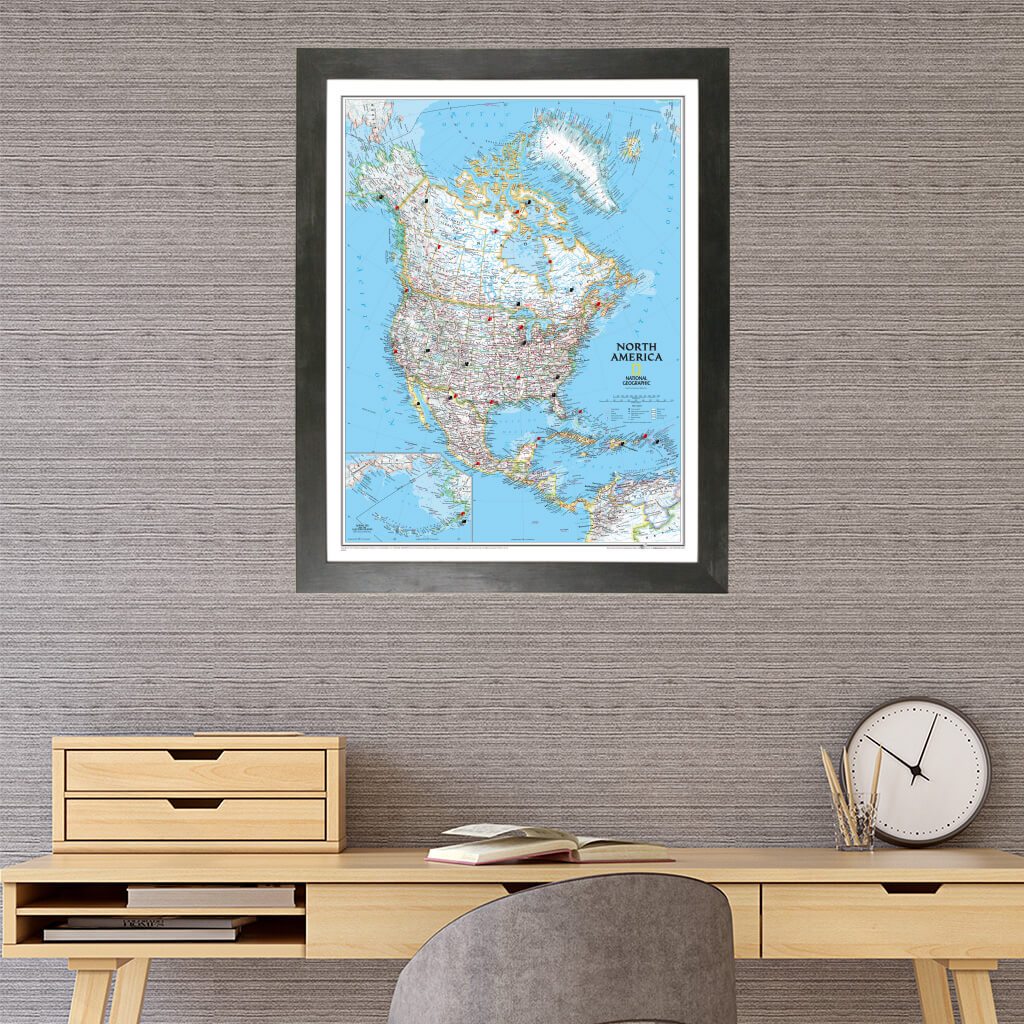 North America Travel Map in Rustic Black Frame