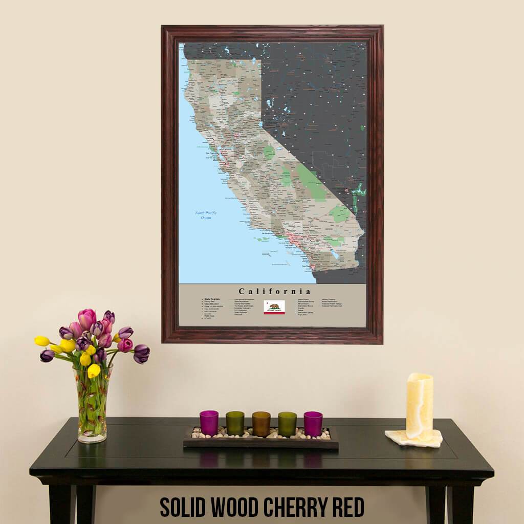 California Earth Toned Travel Map with pins