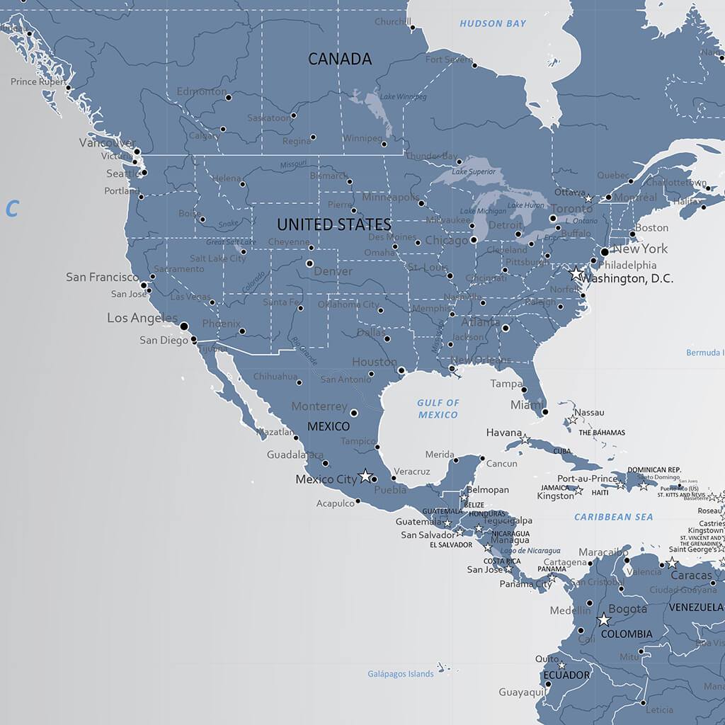 Close Up of Gallery Wrapped Canvas Blue Ice World Map