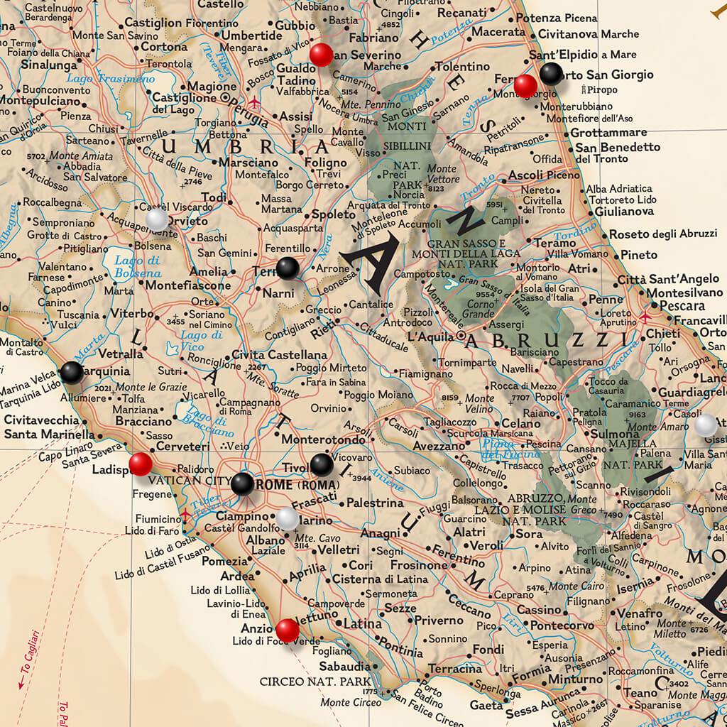 Closeup of Executive Italy Map