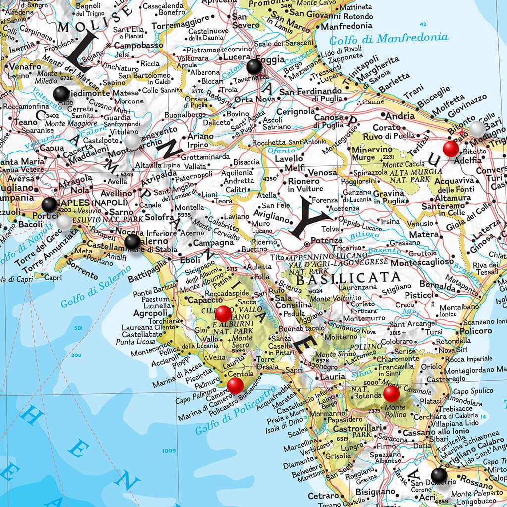Classic Italy Push Pin Travel Map Closeup