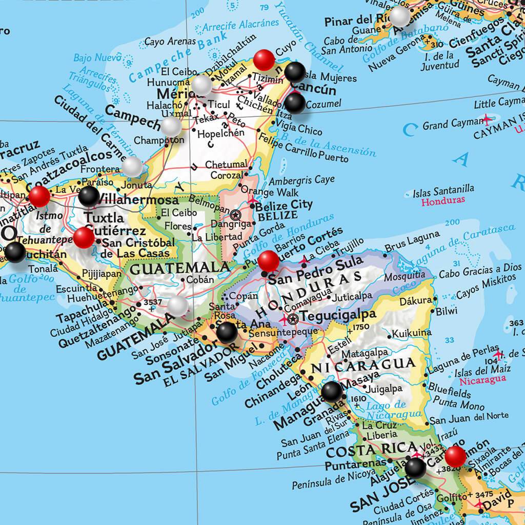 Closeup of Classic North America Pin Map
