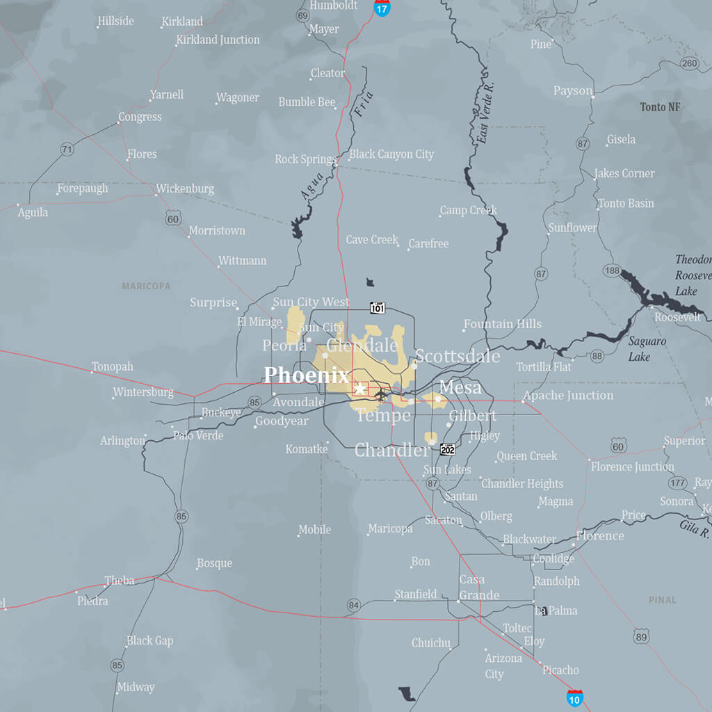 Closeup of Slate Arizona State Map