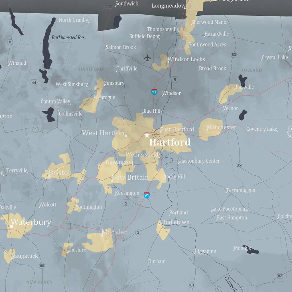 Closeup of Connecticut Slate Pinboard Map