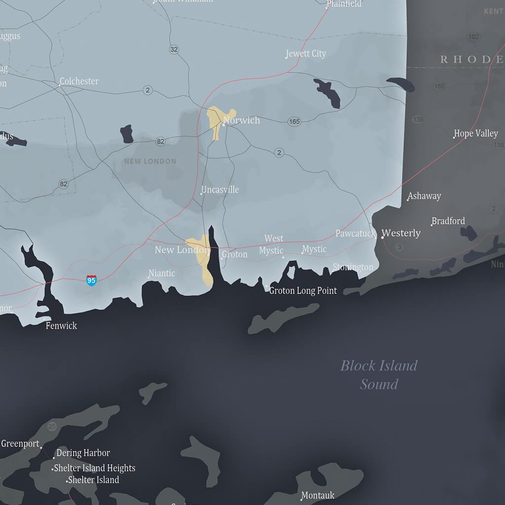 Connecticut Slate Pinboard Map with Pins Closeup