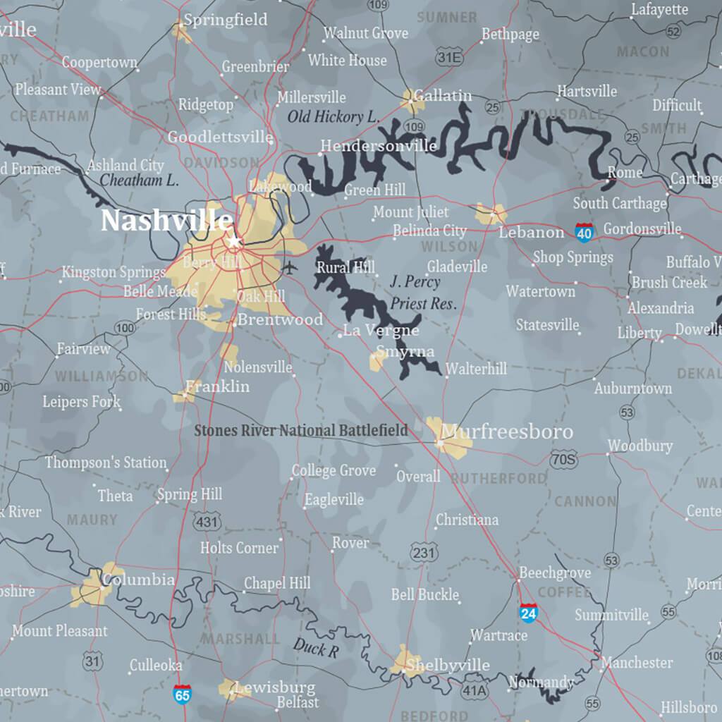 Closeup of Nashville, Tennessee