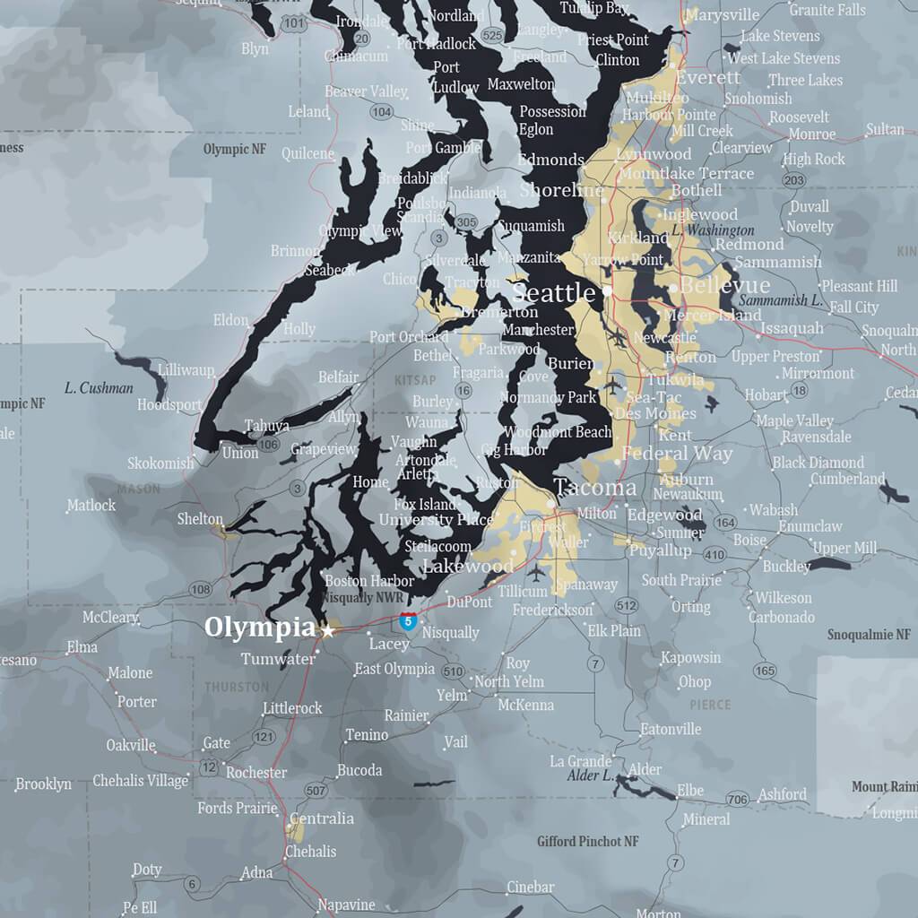 Push Pin Travel Maps Washington State Slate Map Seattle Closeup