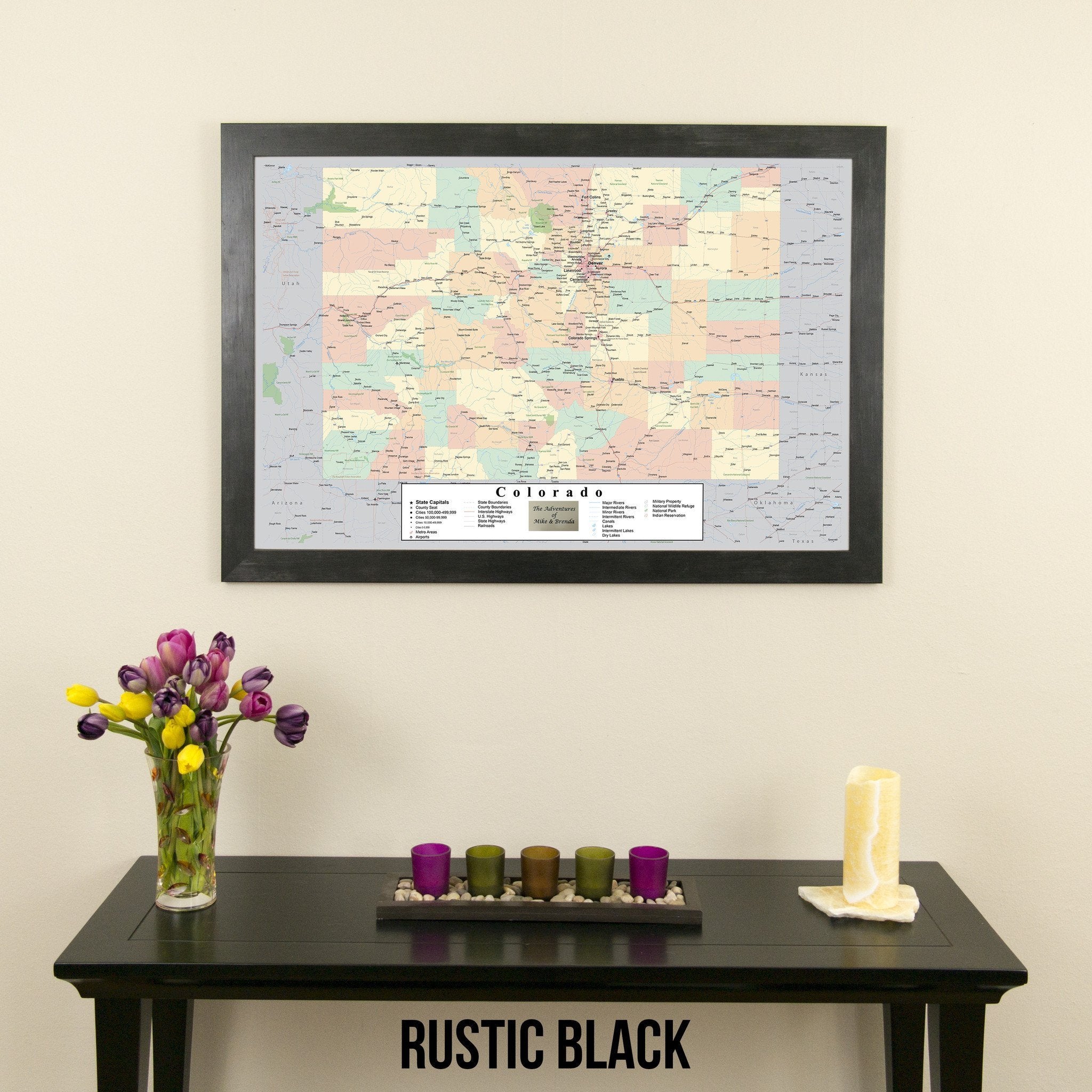 Colorado Push Pin Travel Map in Rustic Black Frame