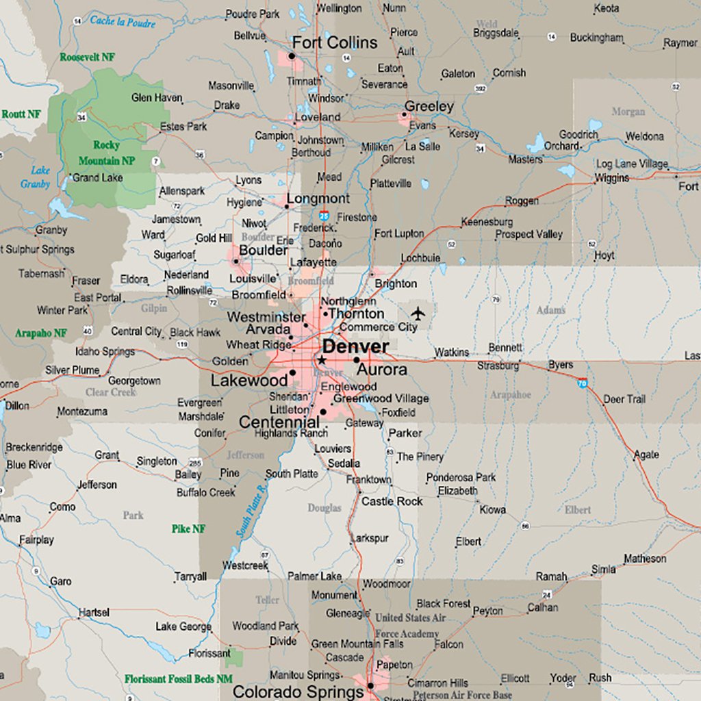 Earth Toned Colorado State Map closeup