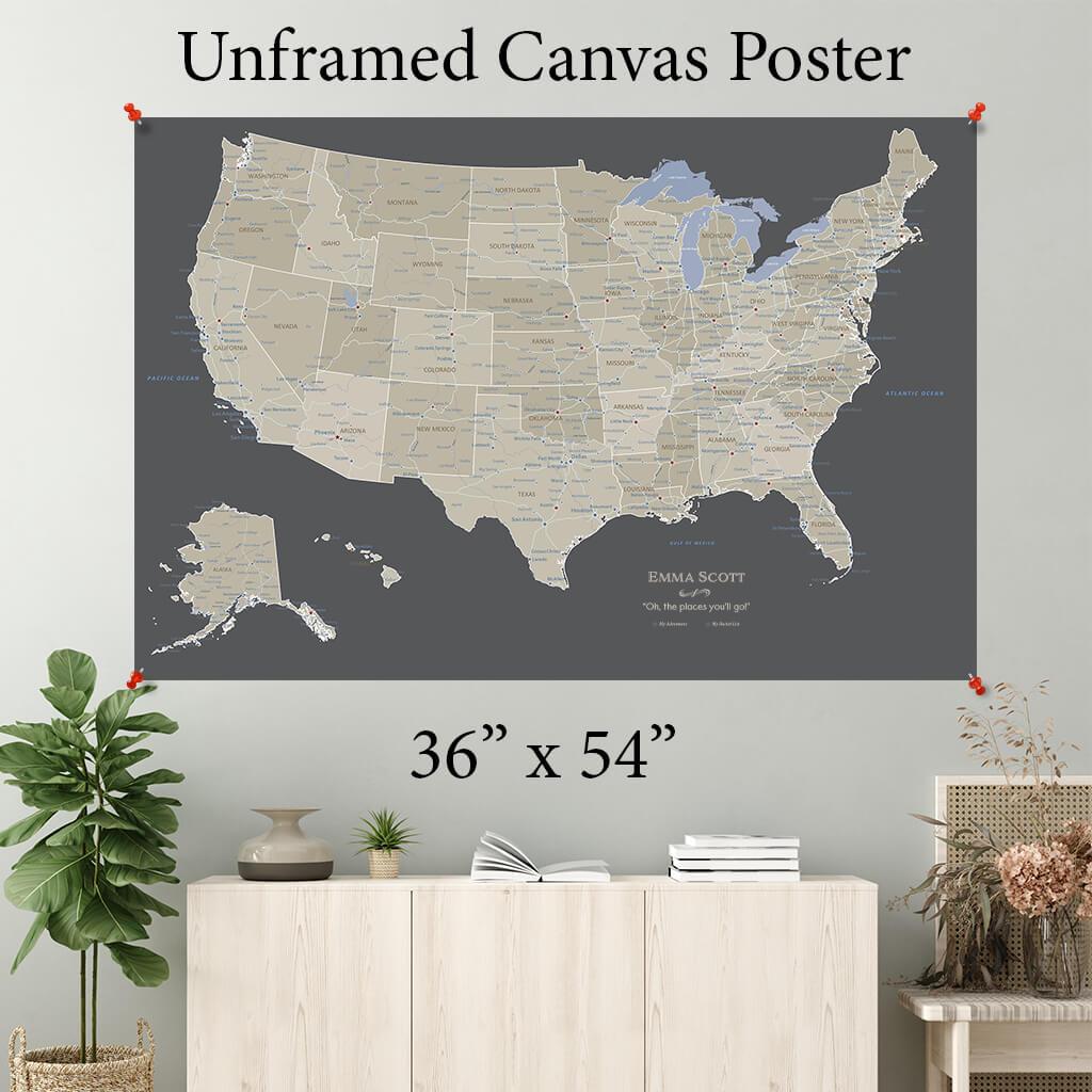 Earth Toned USA Canvas Poster 36 x 54
