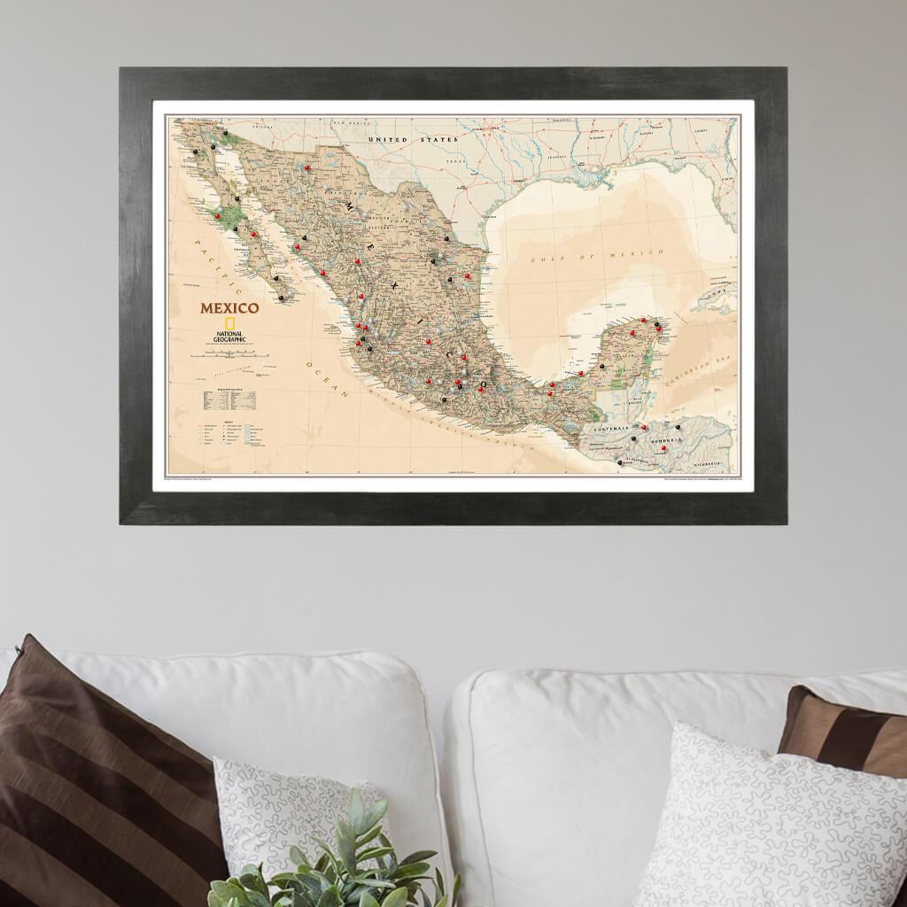 Executive Mexico Framed Wall Map in Rustic Black Frame