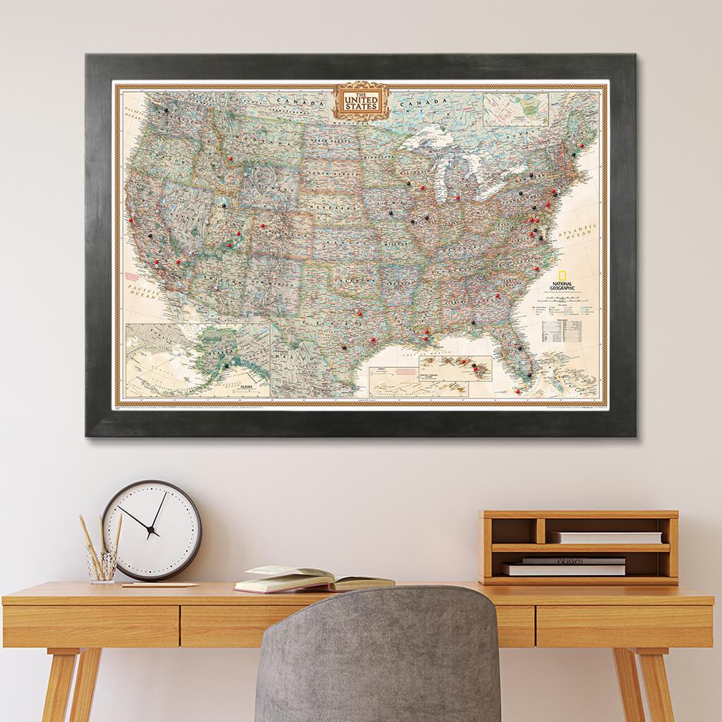 Executive USA Pin Map in Rustic Black Frame