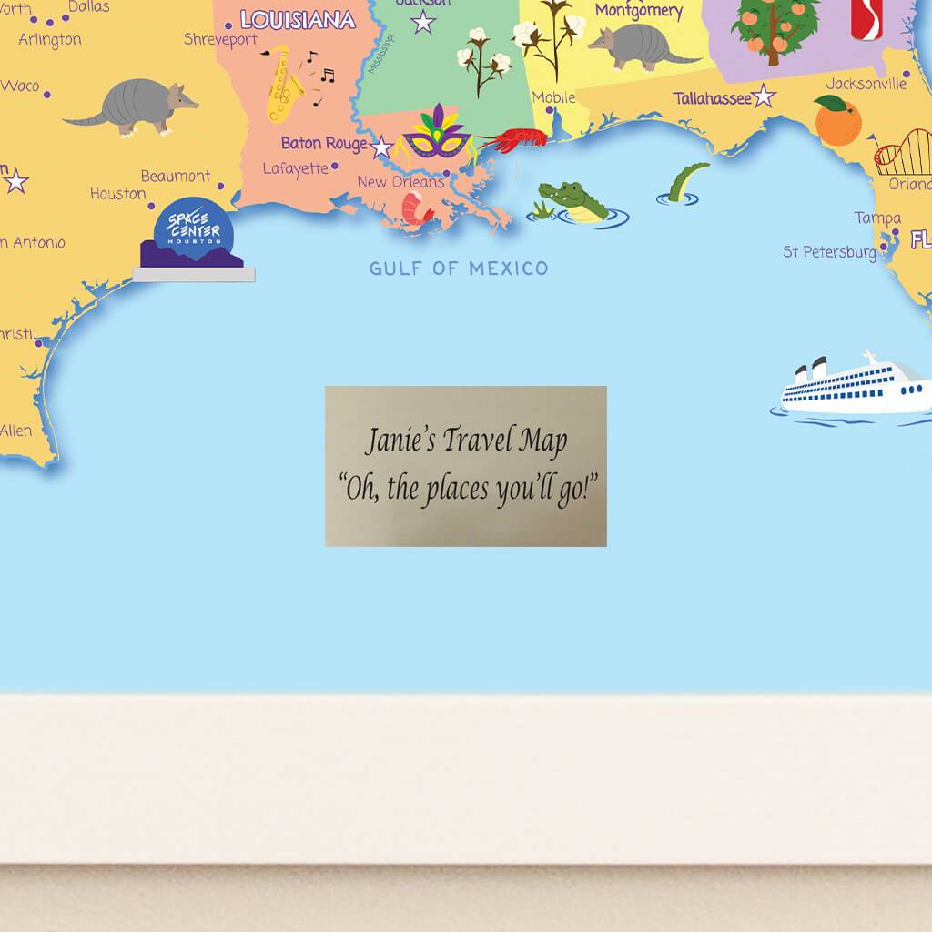 Close up Of Plaque for USA Kids Map