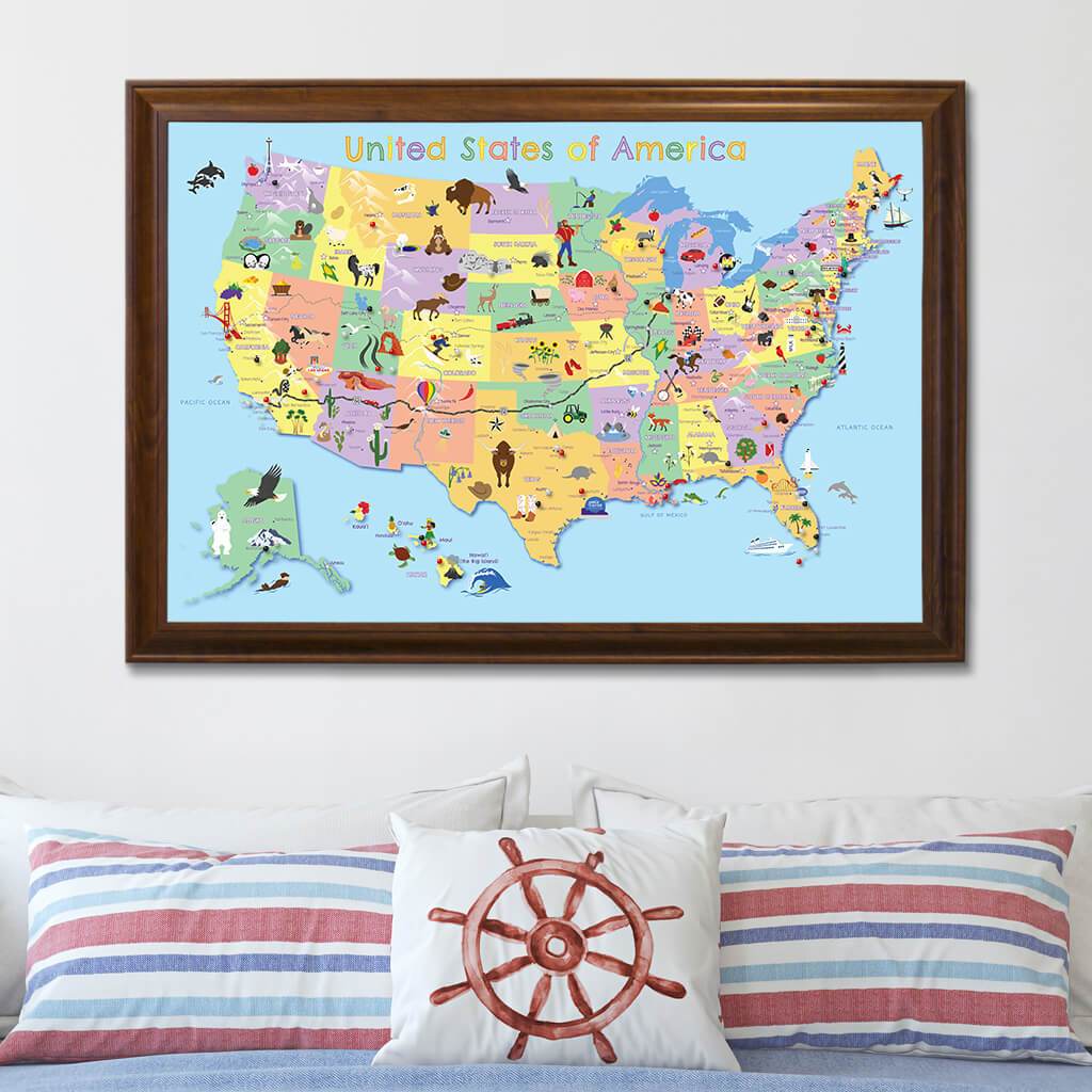 Kids USA Map in Brown Frame