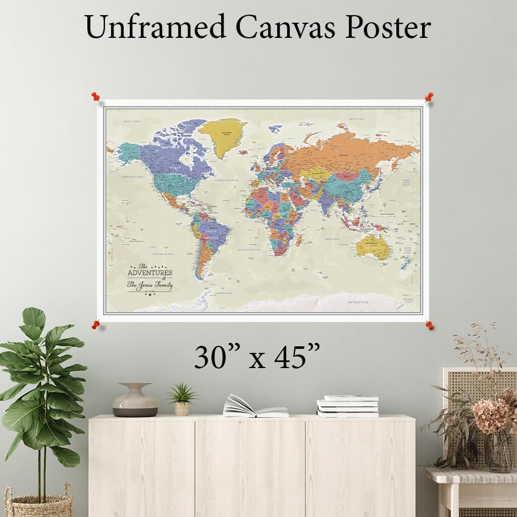 Tan Ocean World Canvas Poster Map 30 x 45