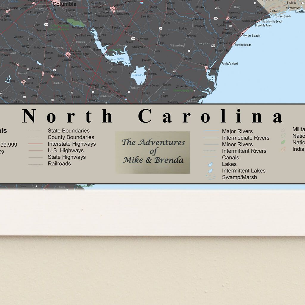 Earth Toned North Carolina State Map with Pins Plaque Location