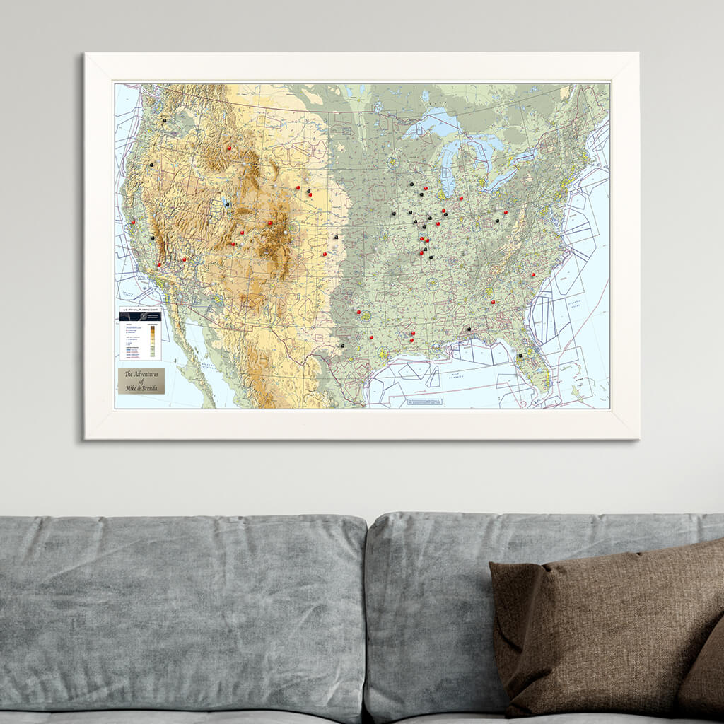 USA VFR Push Pin Pilot&#39;s Pinboard Map in Textured White Frame