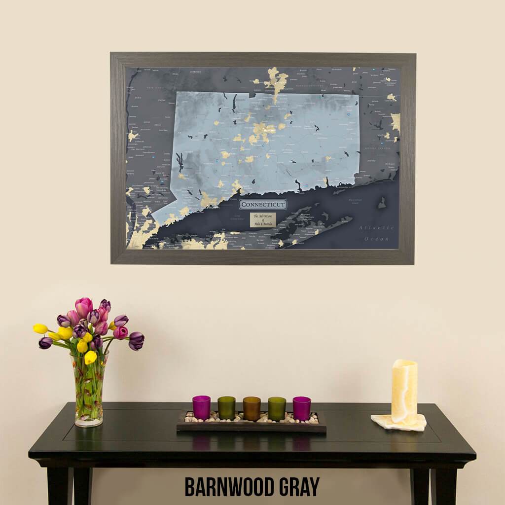 Push Pin Travel Maps Connecticut Slate Wall Map Barnwood Gray