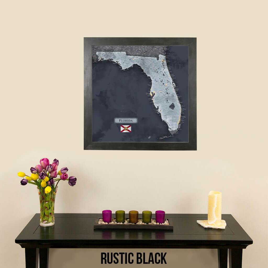 Push Pin Travel Maps Florida Slate Map Rustic Black Frame