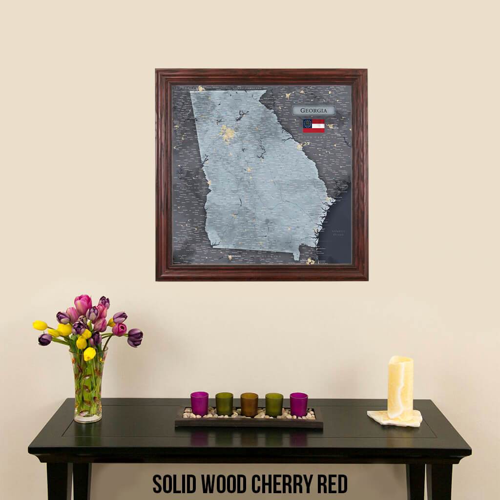 Push Pin Travel Maps Georgia Slate Map with Pins in Solid Wood Cherry Frame