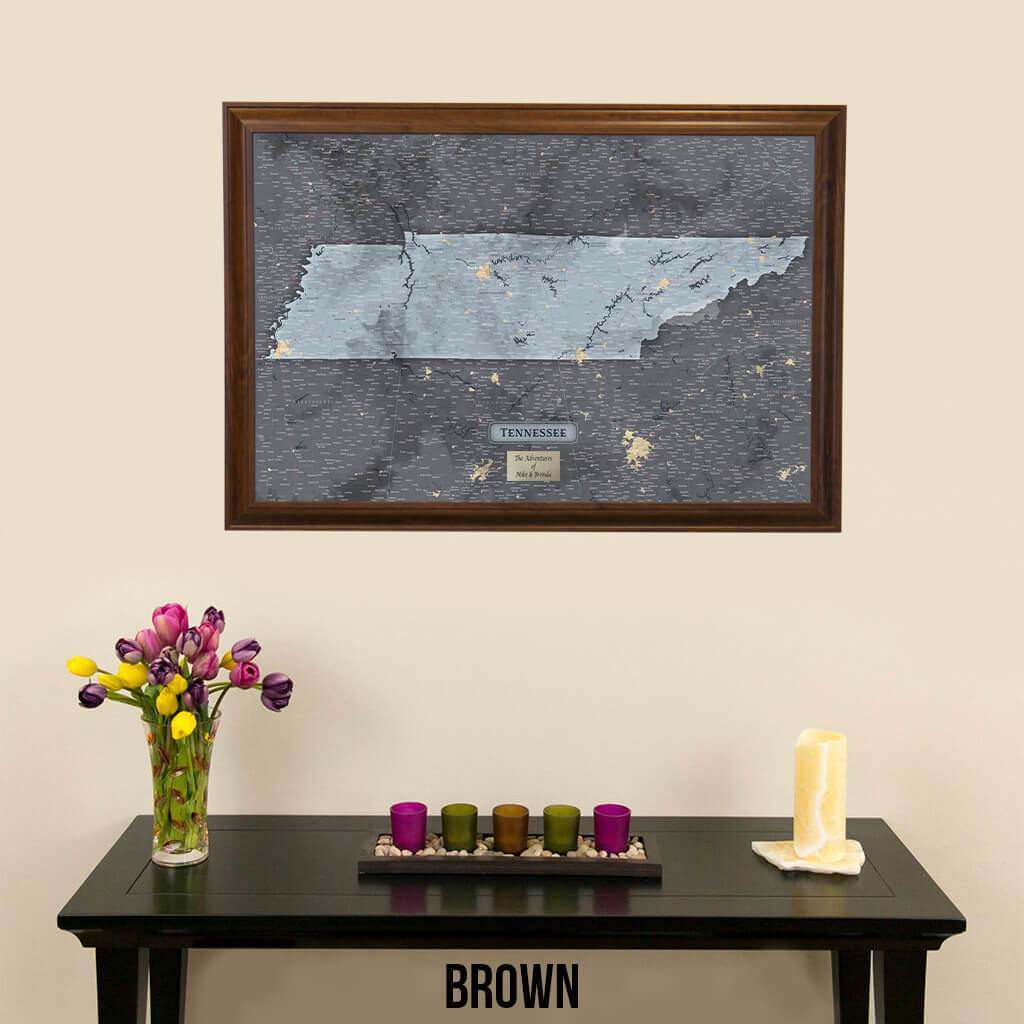 Push Pin Travel Maps Slate Tennessee Wall Map with Pins Brown Frame