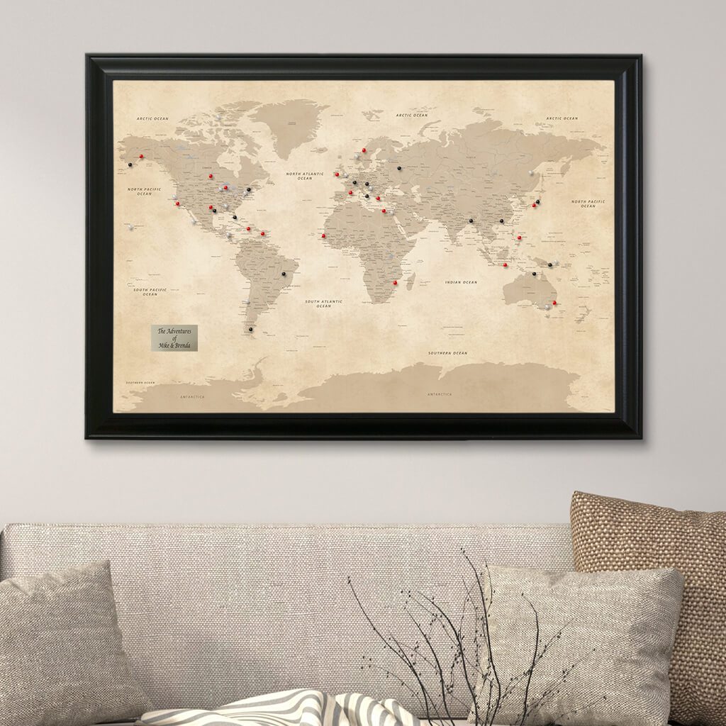 Vintage World Travel Map with Black Frame