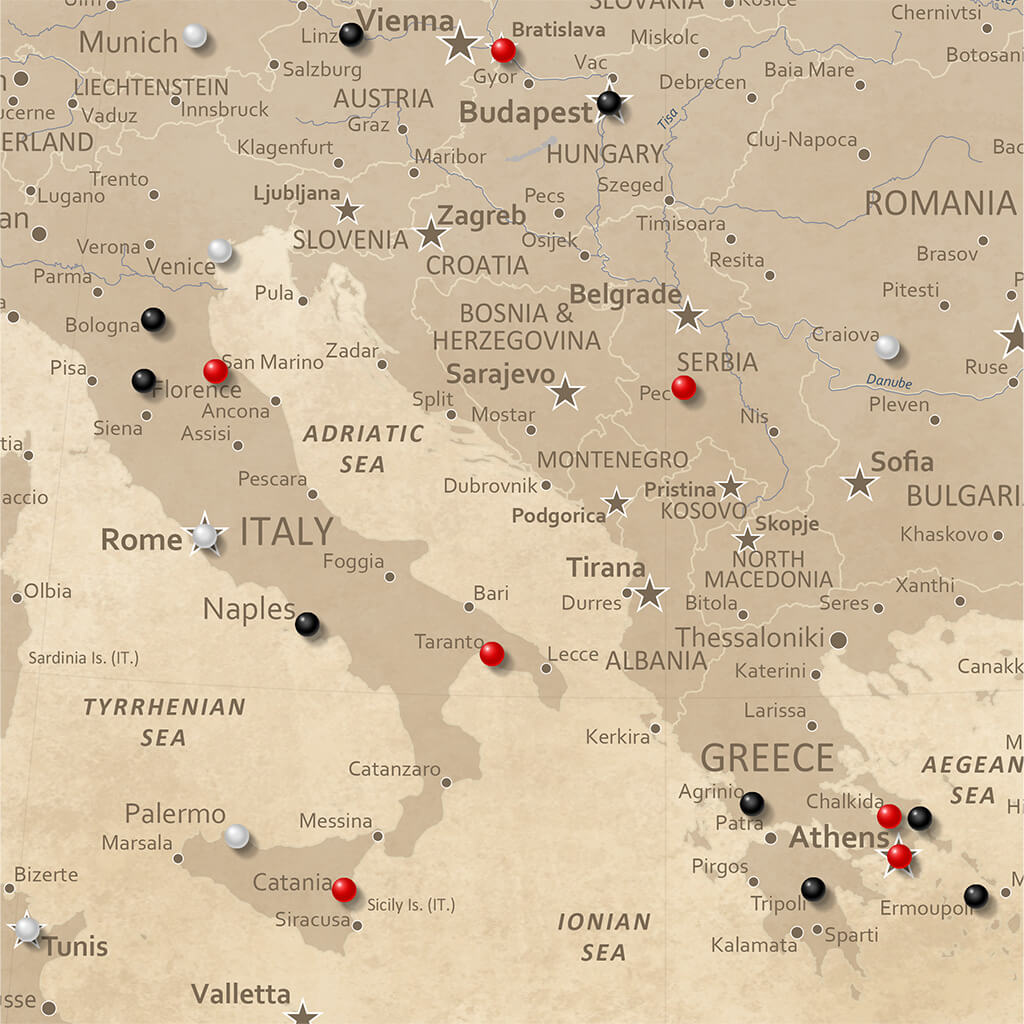 Closeup of Square Canvas Vintage Europe Map