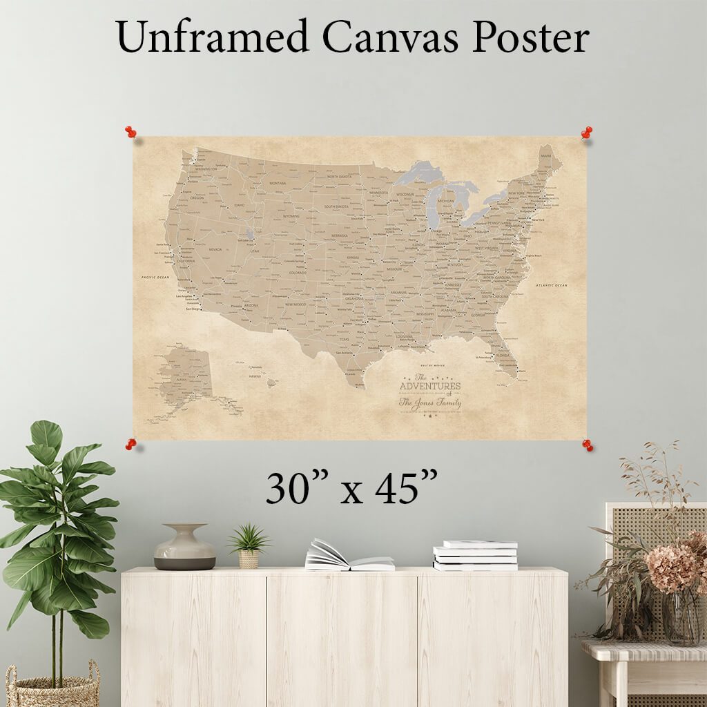 Vintage USA Map Canvas Poster 30 x 45