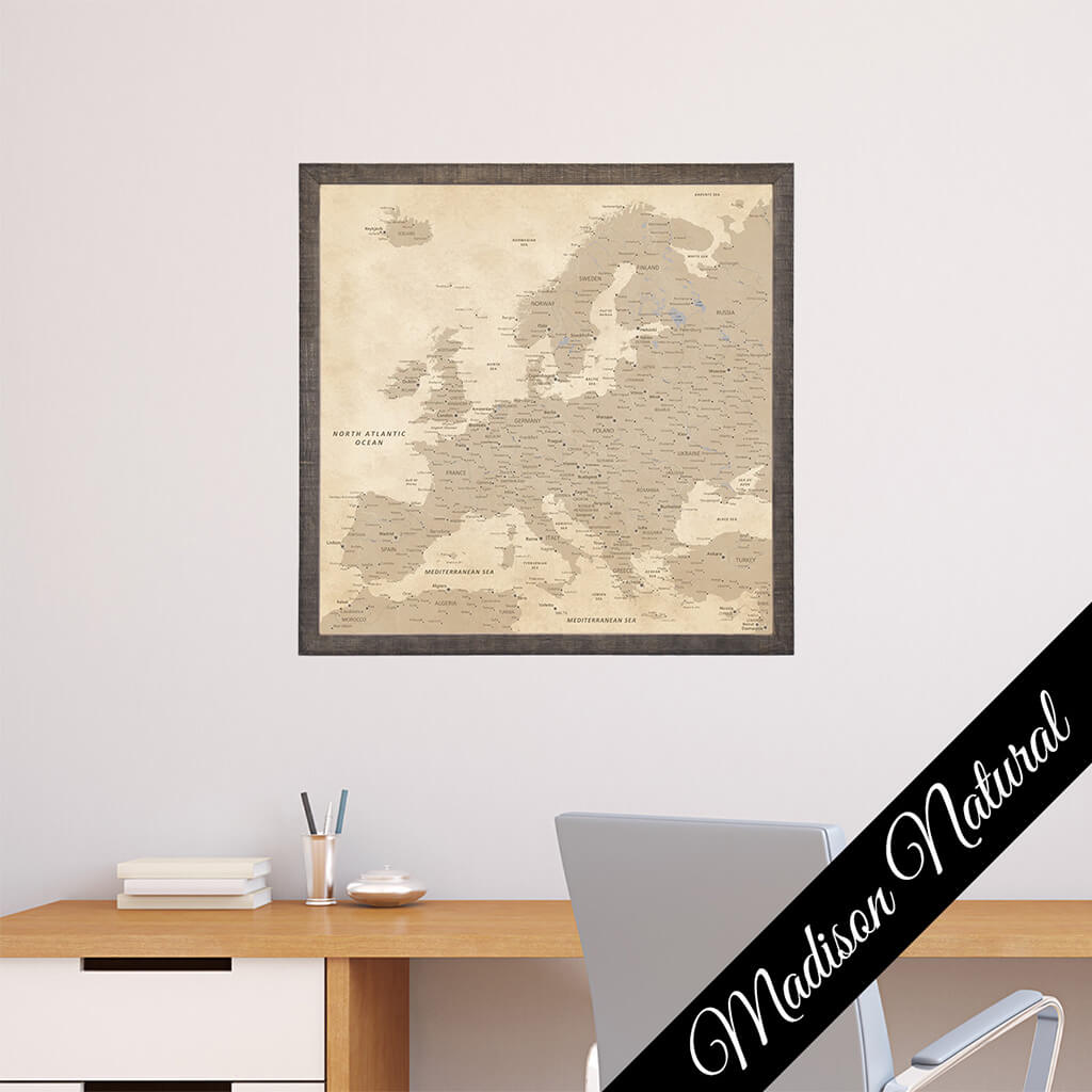 Canvas - Vintage Europe Travel Map with Pins - Square