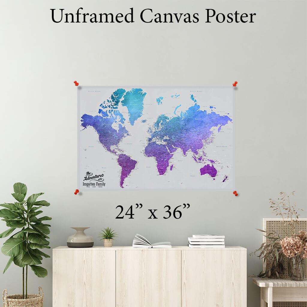 Vibrant Violet World Canvas Poster Map 24 x 36
