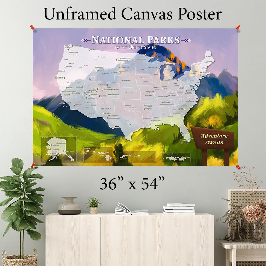 Watercolor National Parks Canvas Poster 36 x 54