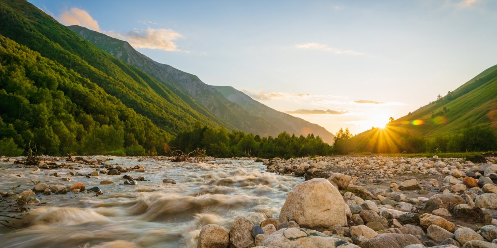 Svaneti Sunset over River Rocks