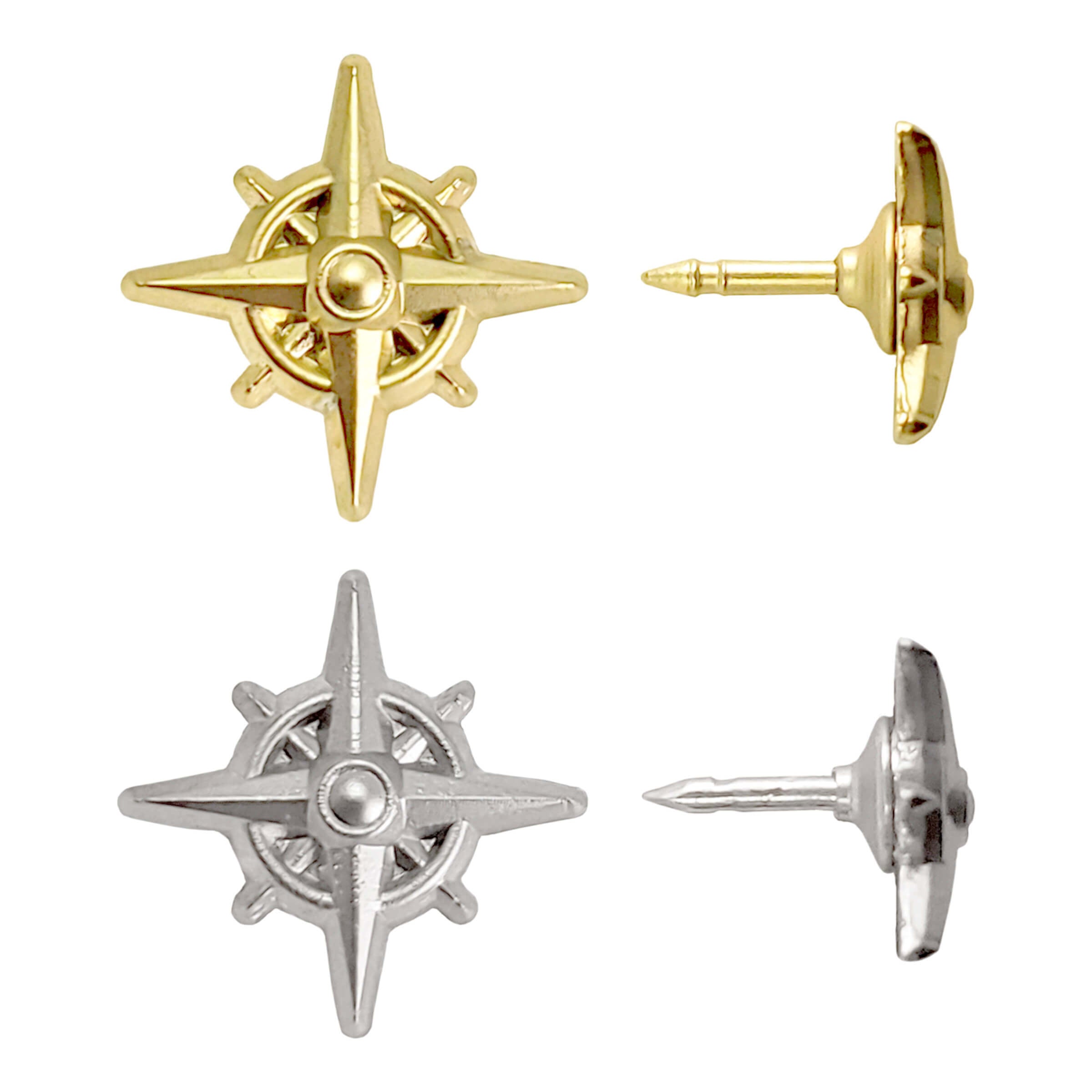 Compass Push Pins - Gold & Silver Metal Compass Rose Pins