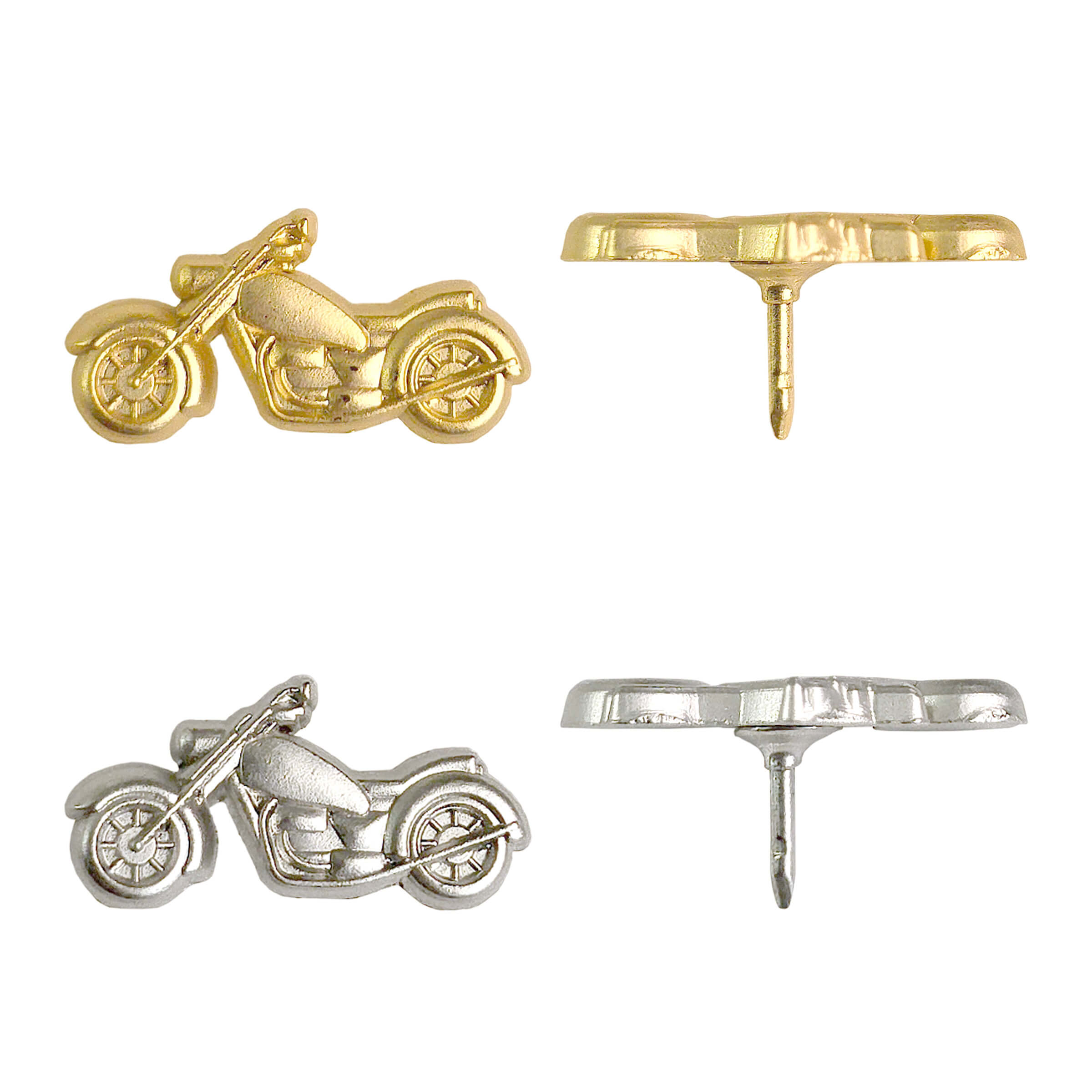 Motorcycle Push Pins - Silver & Gold Metal Motorcycle Pins