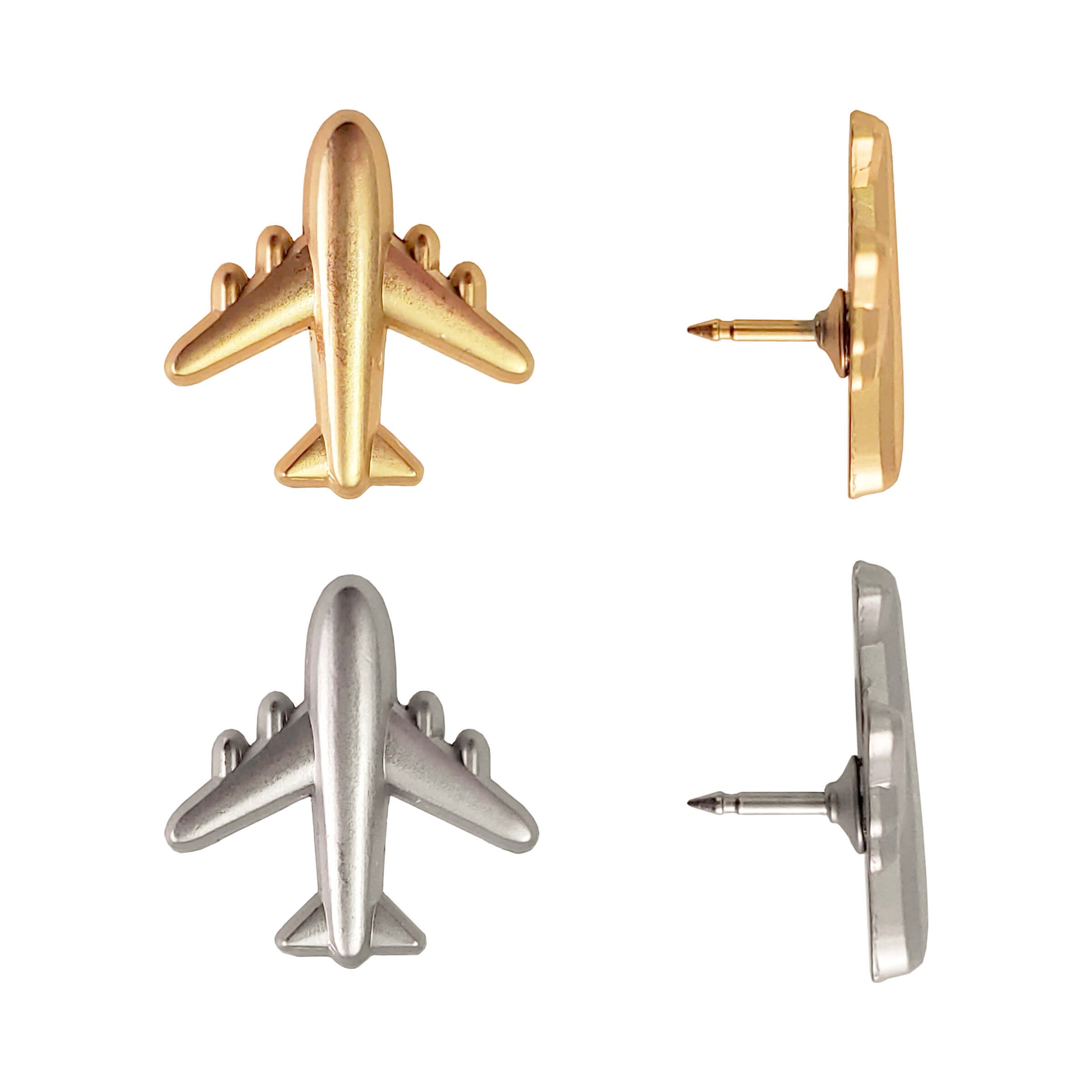 Commercial Airplane Push Pins - Gold & Silver Metal Airplane Map Pins