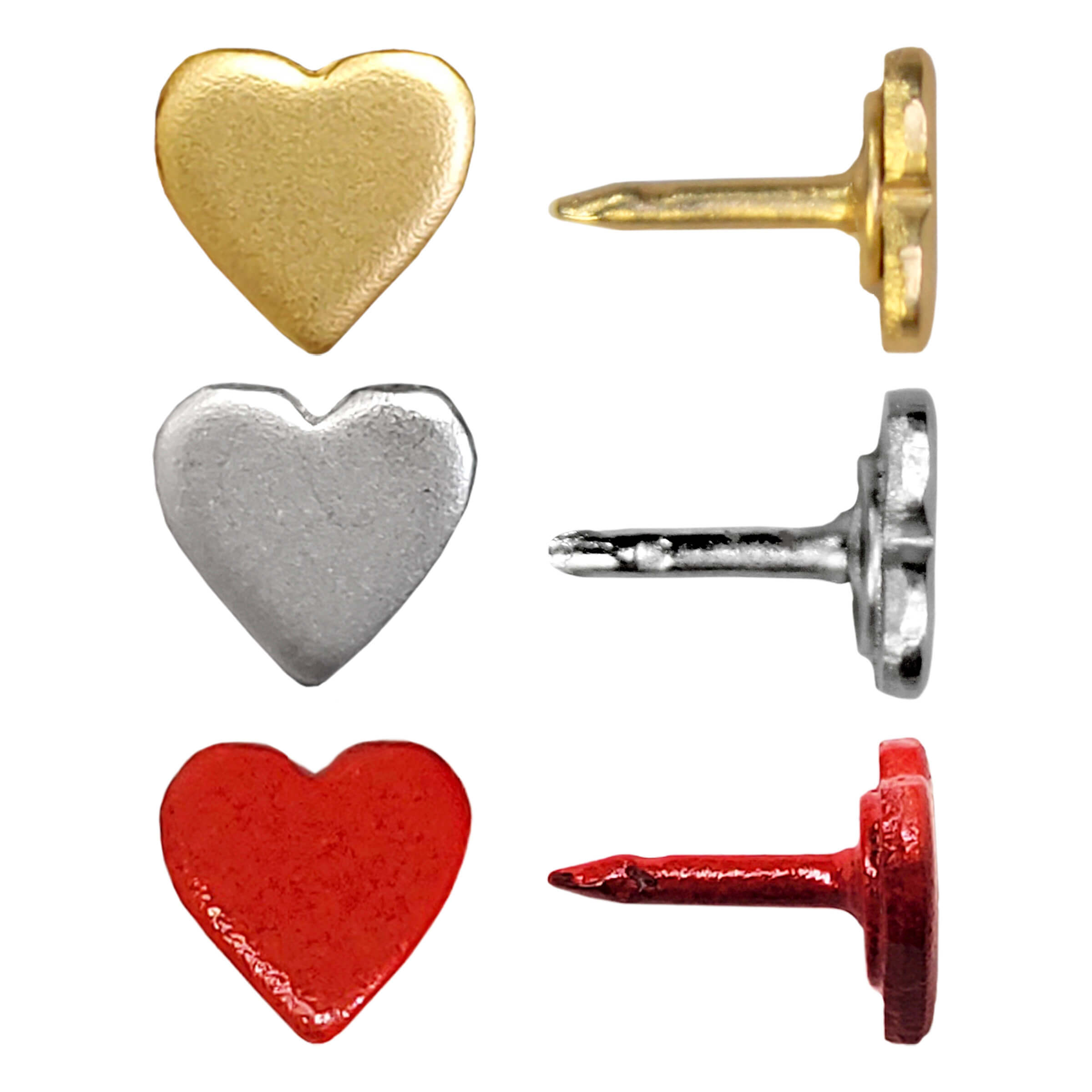 Mini Heart Push Pins - Red, Silver & Gold Mini Heart Shaped Pins