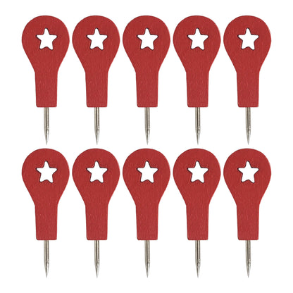 Set of 10 - Red Wooden Map Marker Push Pins