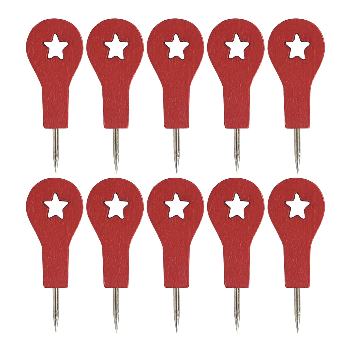 Set of 10 - Red Wooden Map Marker Push Pins