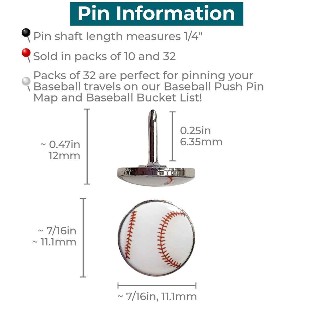 Dimensions of Baseball Push Pins 