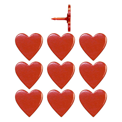 Red Big Heart Pins - Set of 10