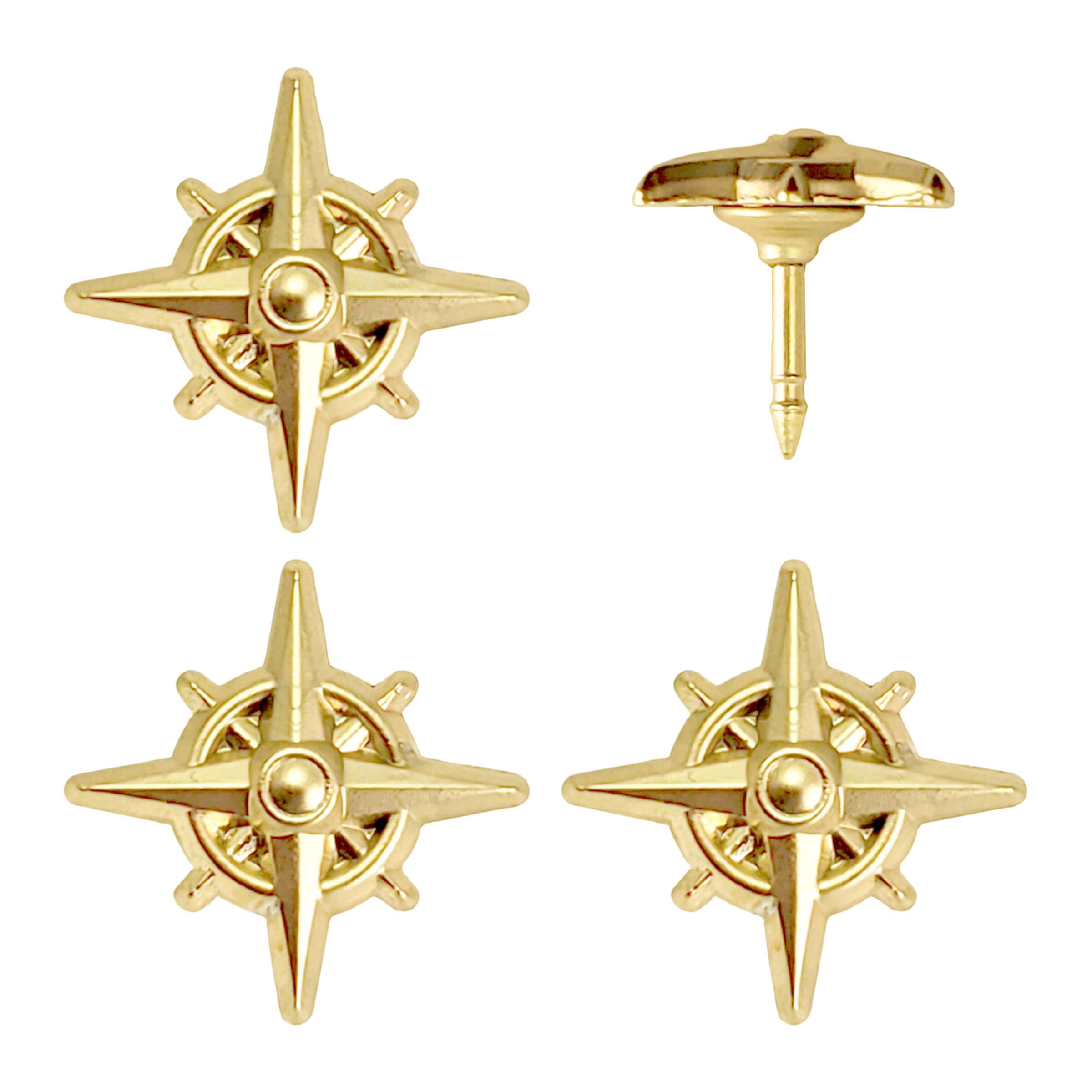 Compass Push Pins - Gold & Silver Metal Compass Rose Pins