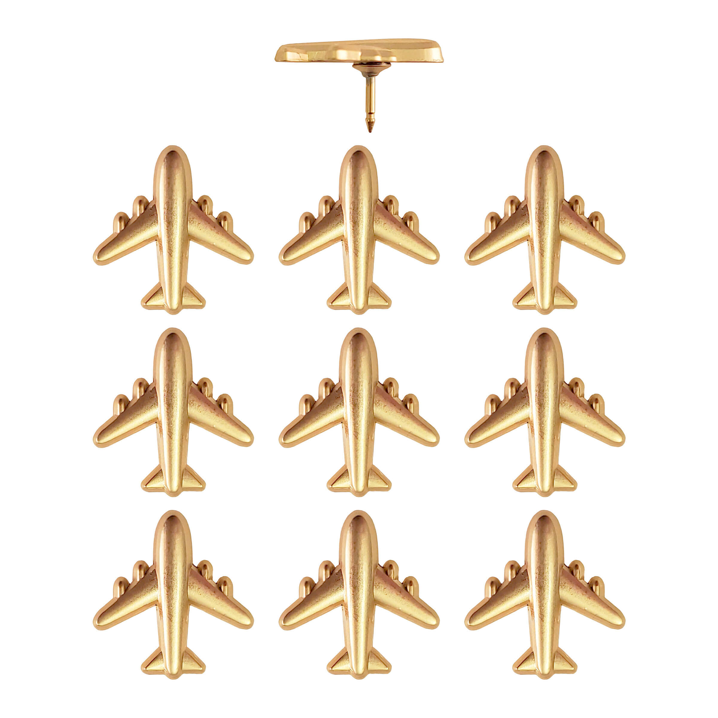 Gold Commercial Airplane Push Pins - Set of 10