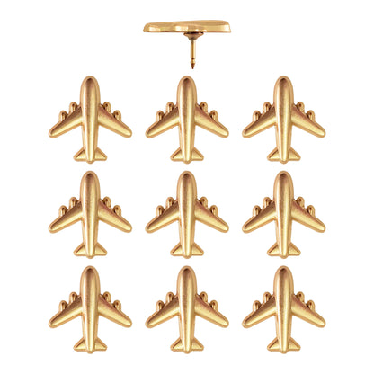 Gold Commercial Airplane Push Pins - Set of 10