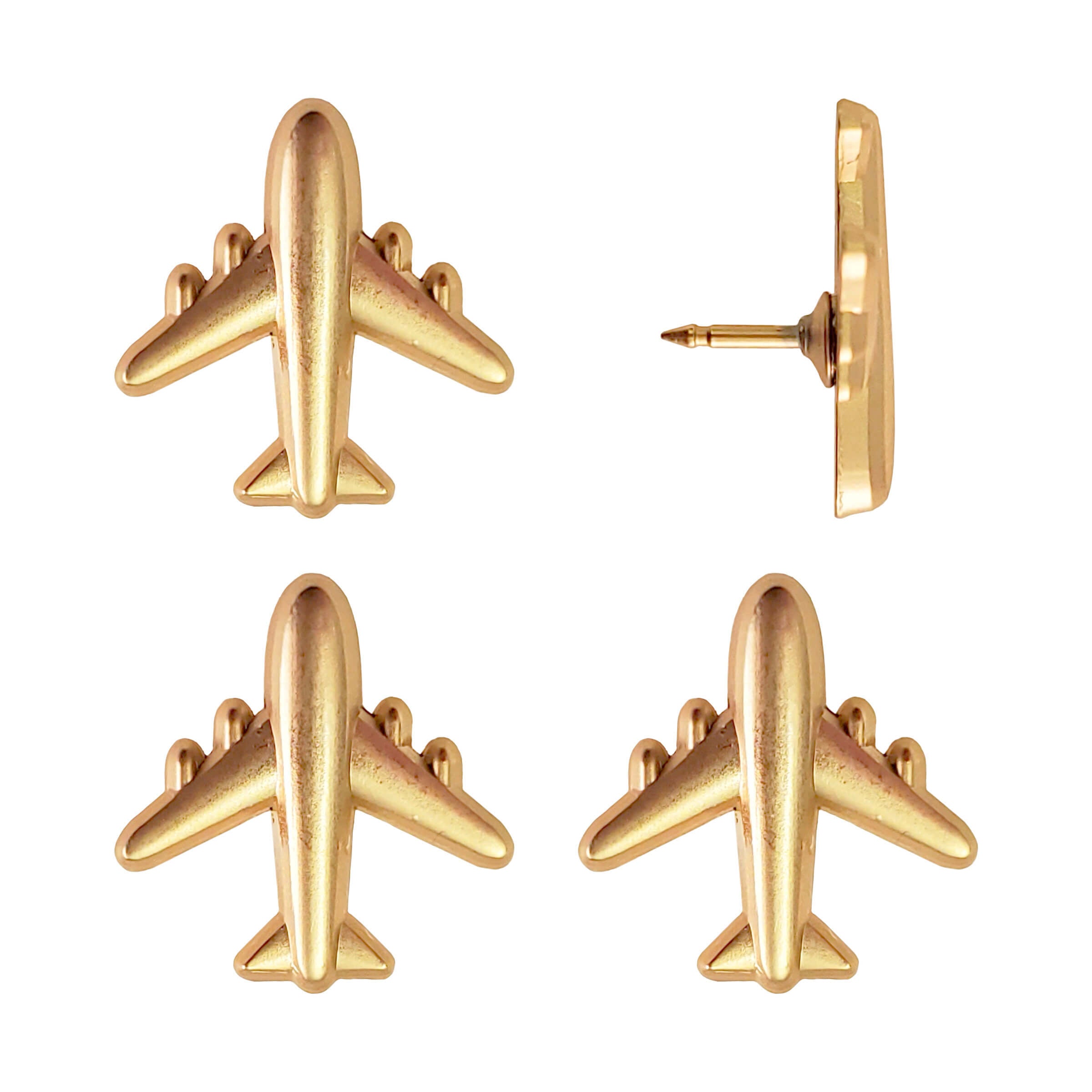 Commercial Airplane Push Pins - Gold & Silver Metal Airplane Map Pins